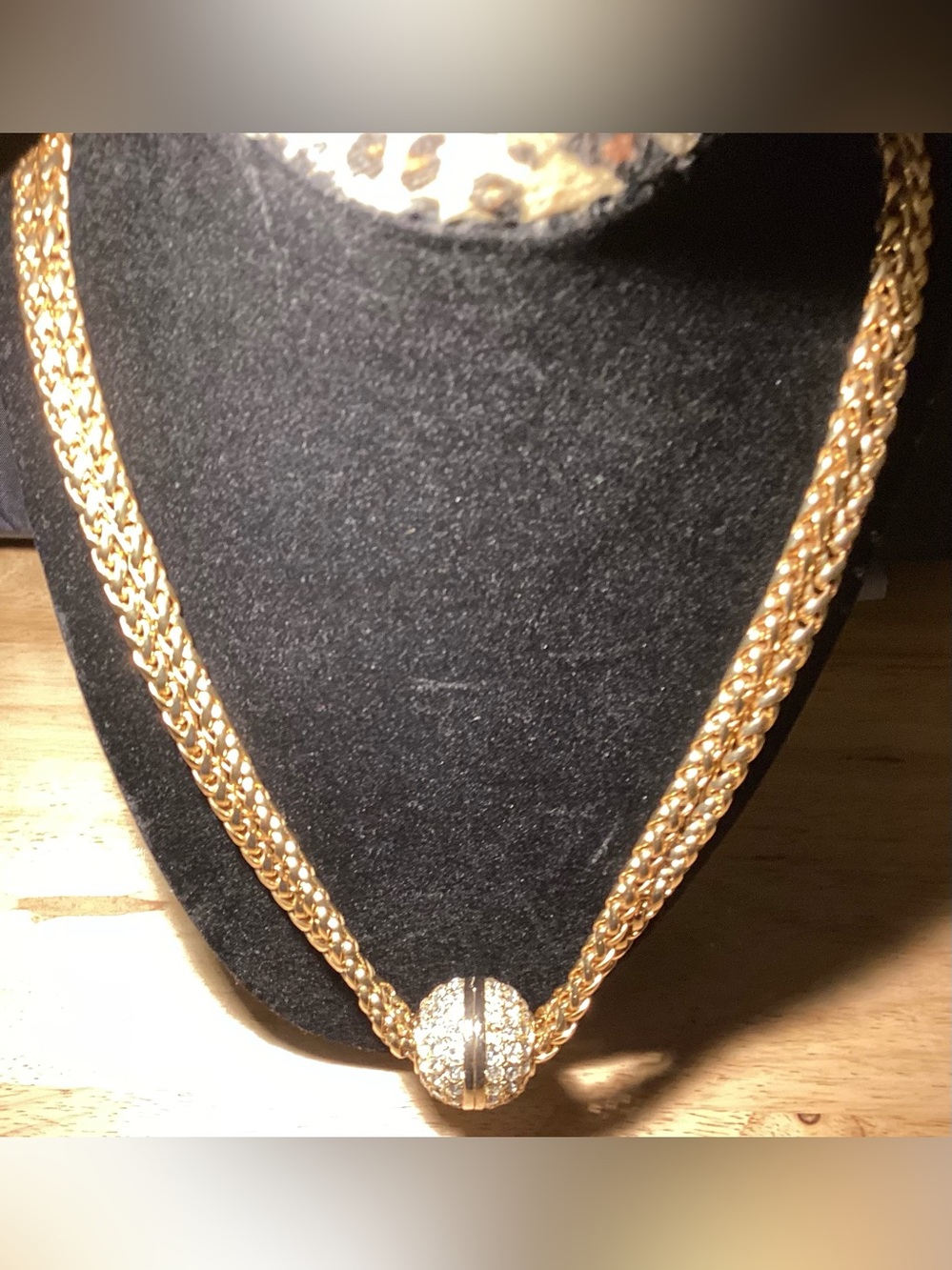 Elegant Double Strand FauxNecklace with Crystal Sphere 14” down - Picture 9 of 12